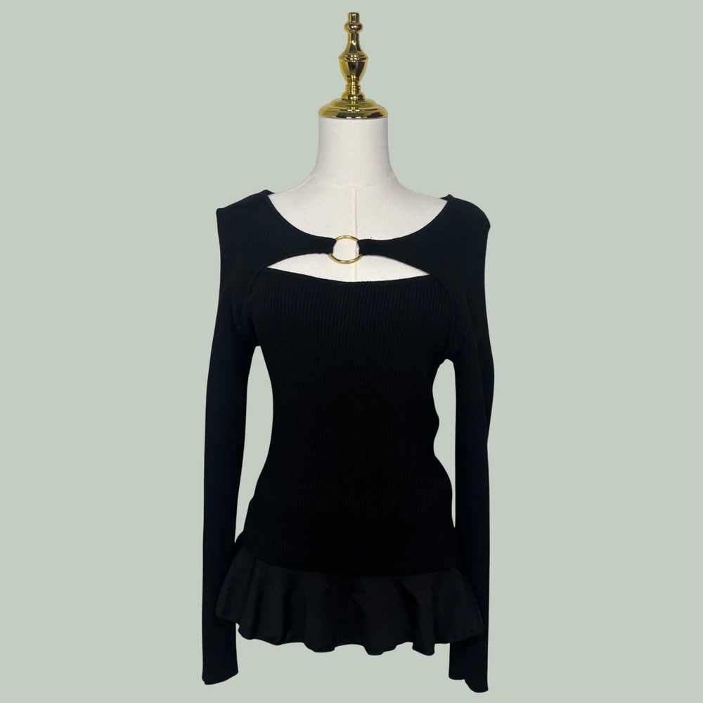 derek heart black rib knit crop sweater gold ring coquette city Y2K club chic